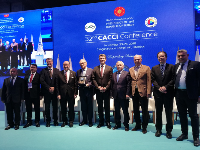 Iran Chamber of Commerce VP, Pedram Soltani (in the middle) poses for a picture with other guest speakers of the 32nd CACCI conference in Istanbul in November. 