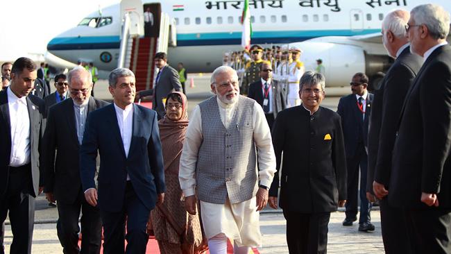 Indian Prime Minister Narendra Modi has arrived in the Iranian capital Tehran at the head of a large delegation
