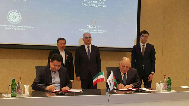 Iran Chamber of Commerce, Industries, Mines, and Agriculture (ICCIMA) and Azerbaijan Confederation of Entrepreneurs, known as ASK, signed a memorandum of understanding (MOU) in Baku.
