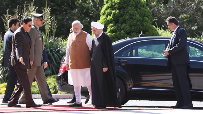 President Hassan Rouhani officially welcomed visiting Indian Prime Minister Narendra Modi at Sa’adabad Palace in Tehran on Monday.