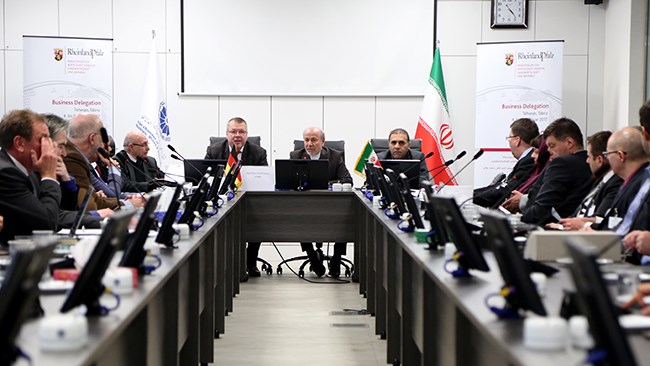 A 20-member German trade delegation dispatched by the Federal State of Rhineland-Palatinate attended a meeting in Iran’s Chamber of Commerce, Industries, Mines and Agriculture (ICCIMA) on Sunday to negotiate with the Iranian counterparts.