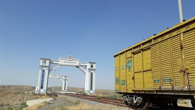 The first freight train from Kazakhstan entered Iran on Sunday through Incheboron international railroad, carrying coal.